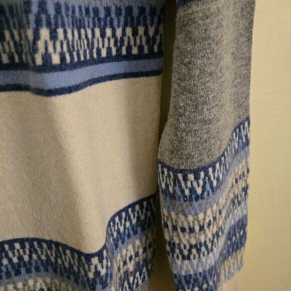 Tommy Hilfiger Vintage Lambswool Fairisle Nordic Sweater Blue Gray Cream Size L - Picture 4 of 6